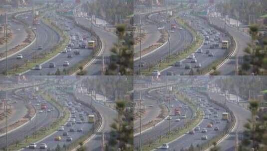 高速公路车流鸟瞰图高清在线视频素材下载