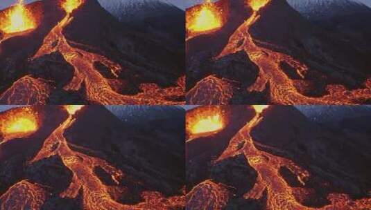 航拍喷出的火山岩浆高清在线视频素材下载