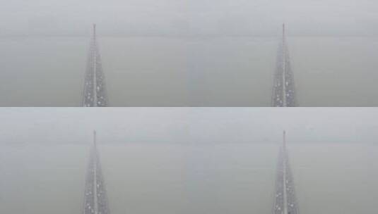西兴大桥大雾航拍高清在线视频素材下载