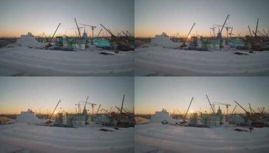 20201215冰雪大世界建设日出高清在线视频素材下载