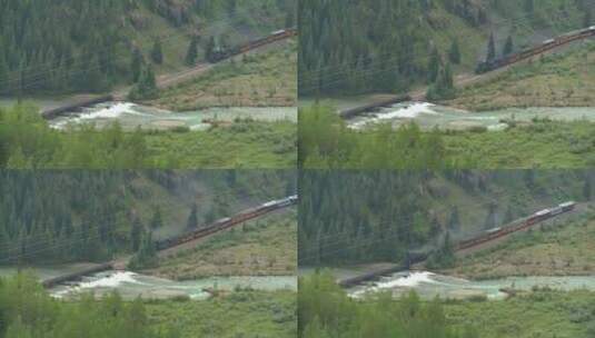 蒸汽火车穿越峡谷高清在线视频素材下载