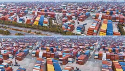 航拍上海集装箱外高桥码头高清在线视频素材下载