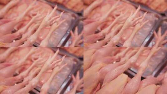 肉类市场超市卖整鸡鸡肉白条鸡高清在线视频素材下载