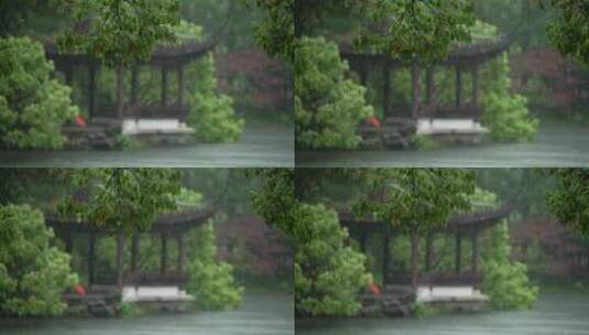 155 杭州 风景 古建筑 下雨天 亭子 树枝高清在线视频素材下载