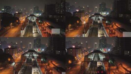 宜山路地铁站夜景航拍高清在线视频素材下载