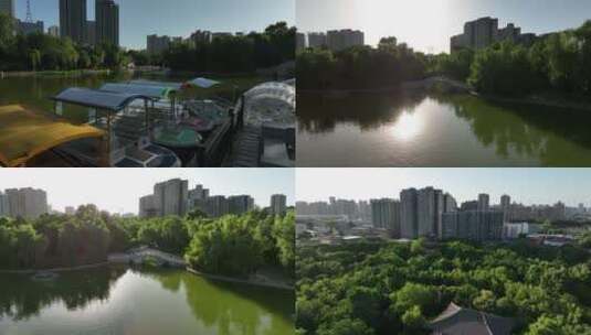 西安丰庆公园航拍合集西安公园西安生态环境高清在线视频素材下载