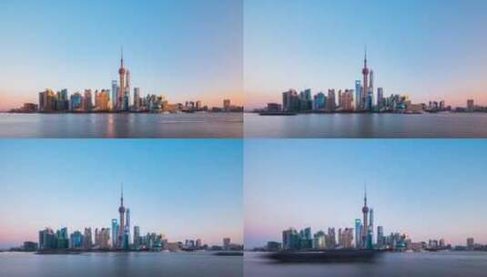 上海北外滩陆家嘴日落4K60帧日转夜延时移轴高清在线视频素材下载