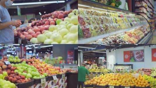 超市水果男孩购物消费买水果高清在线视频素材下载
