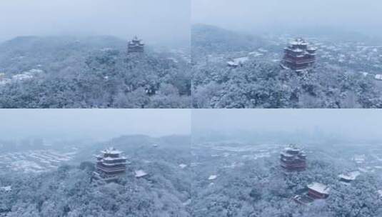 杭州雪中城隍阁航拍视频高清在线视频素材下载