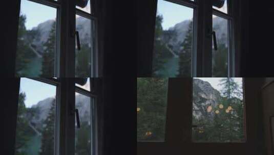 窗户窗外景色远山森林高清在线视频素材下载