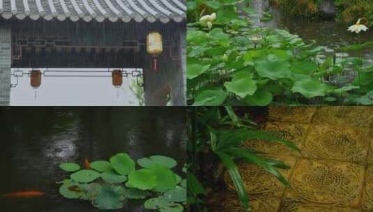 雨天屋檐雨滴雨古建筑雨景意境高清在线视频素材下载