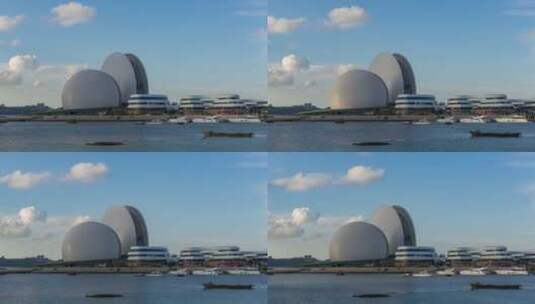 4K珠海歌剧院珠海贝壳蓝天白云延时高清在线视频素材下载
