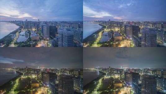 杭州滨江城区上空行走的云延时航拍高清在线视频素材下载