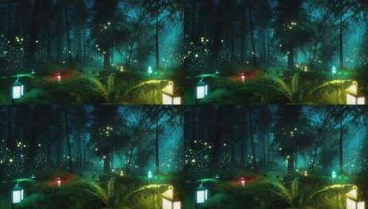 带灯笼的魔法森林高清在线视频素材下载