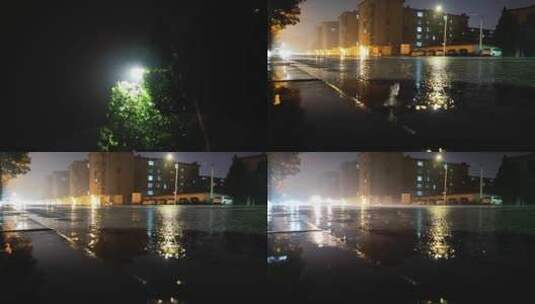 蚂蚁视角低角度拍摄雨夜城市道路高清在线视频素材下载