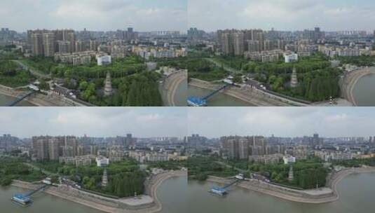 城市航拍湖北荆州万寿园万寿塔高清在线视频素材下载