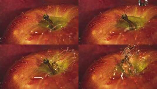 水滴落在苹果上洗苹果慢动作高清在线视频素材下载