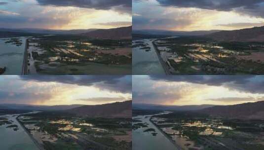 青海省海南藏族自治州贵德黄河日落航拍高清在线视频素材下载