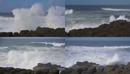 海浪拍打岩石升格高清在线视频素材下载