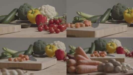 木桌上的新鲜蔬菜特写镜头高清在线视频素材下载