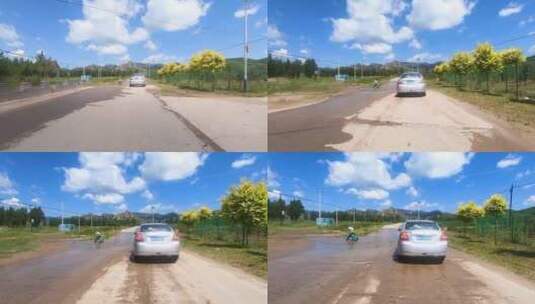 乡间小路过水路段妇女骑车不慎落水高清在线视频素材下载