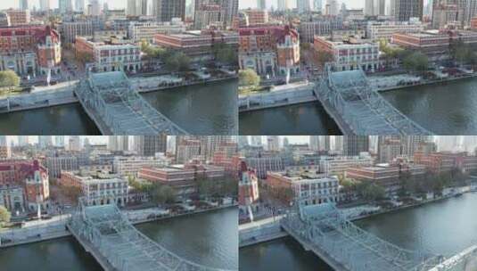 天津解放桥航拍高清在线视频素材下载