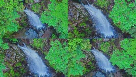 森林公园山涧瀑布高飞俯拍下降上升高清在线视频素材下载