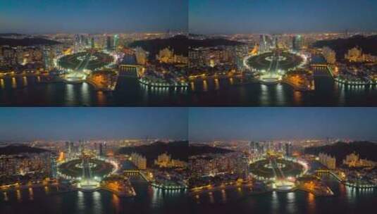 大连星海广场夜景航拍 大连城市夜景高清在线视频素材下载