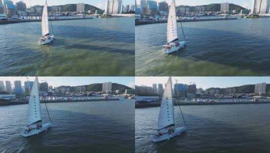 帆船运动游轮海滨旅游城市高清在线视频素材下载