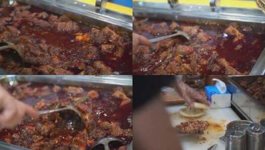 特色美食肉夹馍鱼肉夹馍制作过程高清在线视频素材下载