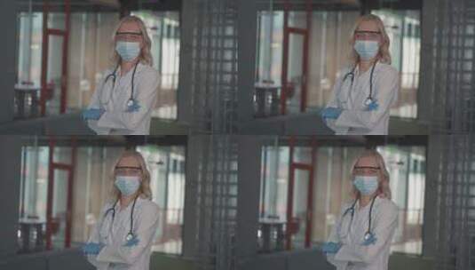 交叉双臂直视镜头的女医生特写高清在线视频素材下载