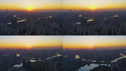 高空航拍夕阳下的长沙城区5高清在线视频素材下载