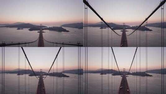 香港航拍青马大桥黄昏日落高清在线视频素材下载