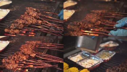 烧烤羊肉串红柳大串烤肉美食小吃高清在线视频素材下载
