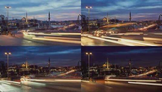 傍晚时间流逝与汽车和伊斯坦布尔地标的交通高清在线视频素材下载