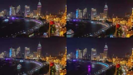 上海河流和城市摩天大楼被照亮高清在线视频素材下载