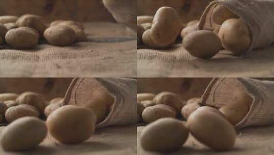 一袋土豆倾倒的特写镜头高清在线视频素材下载