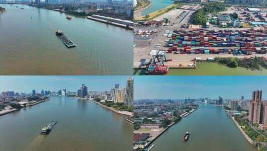 广州三支香水道货运船和东沙港航拍最新高清在线视频素材下载