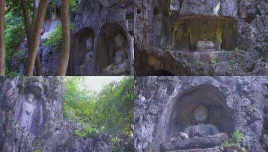 杭州西湖飞来峰塑像石窟群4K实拍视频高清在线视频素材下载