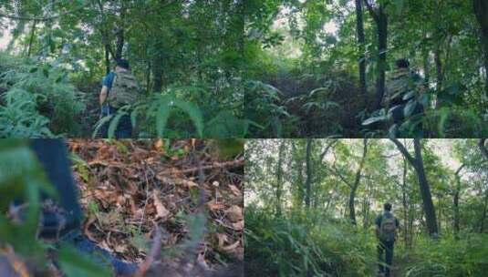 在原始森林爬山户外运动的男人4k视频素材高清在线视频素材下载