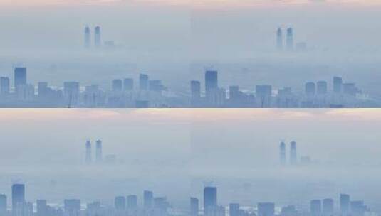 上海清晨雾天航拍高清在线视频素材下载