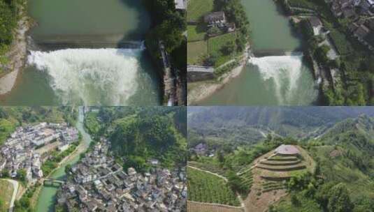 航拍江南安徽村落和水渠高清在线视频素材下载