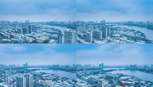 江西省九江市冬季城市雪景航拍延时高清在线视频素材下载