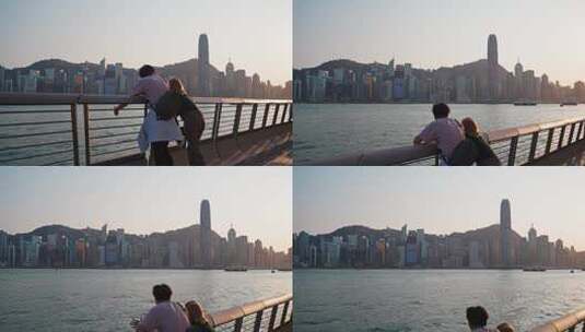 香港维多利亚港看日落的人高清在线视频素材下载