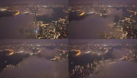 航拍香港IFC金黄夜景高清在线视频素材下载