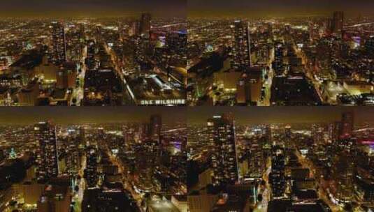 航拍加州洛杉矶摩天大楼夜景灯光交通车流高清在线视频素材下载