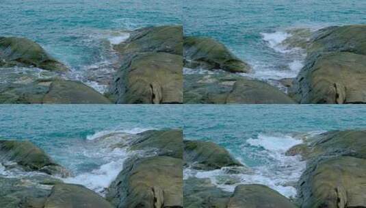 海浪拍打礁石岩石 波涛汹涌 海边浪花高清在线视频素材下载