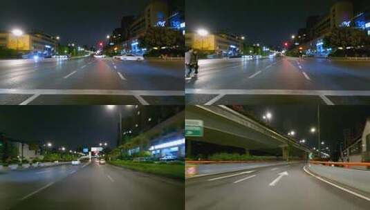 夜晚杭州市德胜快速路车头行车空镜高清在线视频素材下载