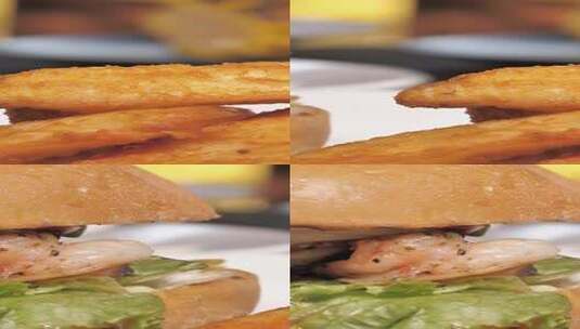 竖屏美食汉堡包特写高清在线视频素材下载