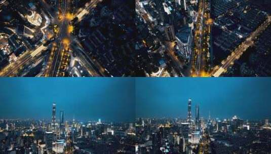 上海浦东世纪大道夜景航拍高清在线视频素材下载